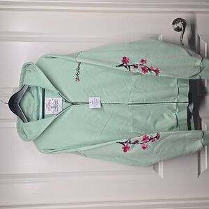 Arizona Cherry Blossom-Embroidered Cotton Zip Hoodie